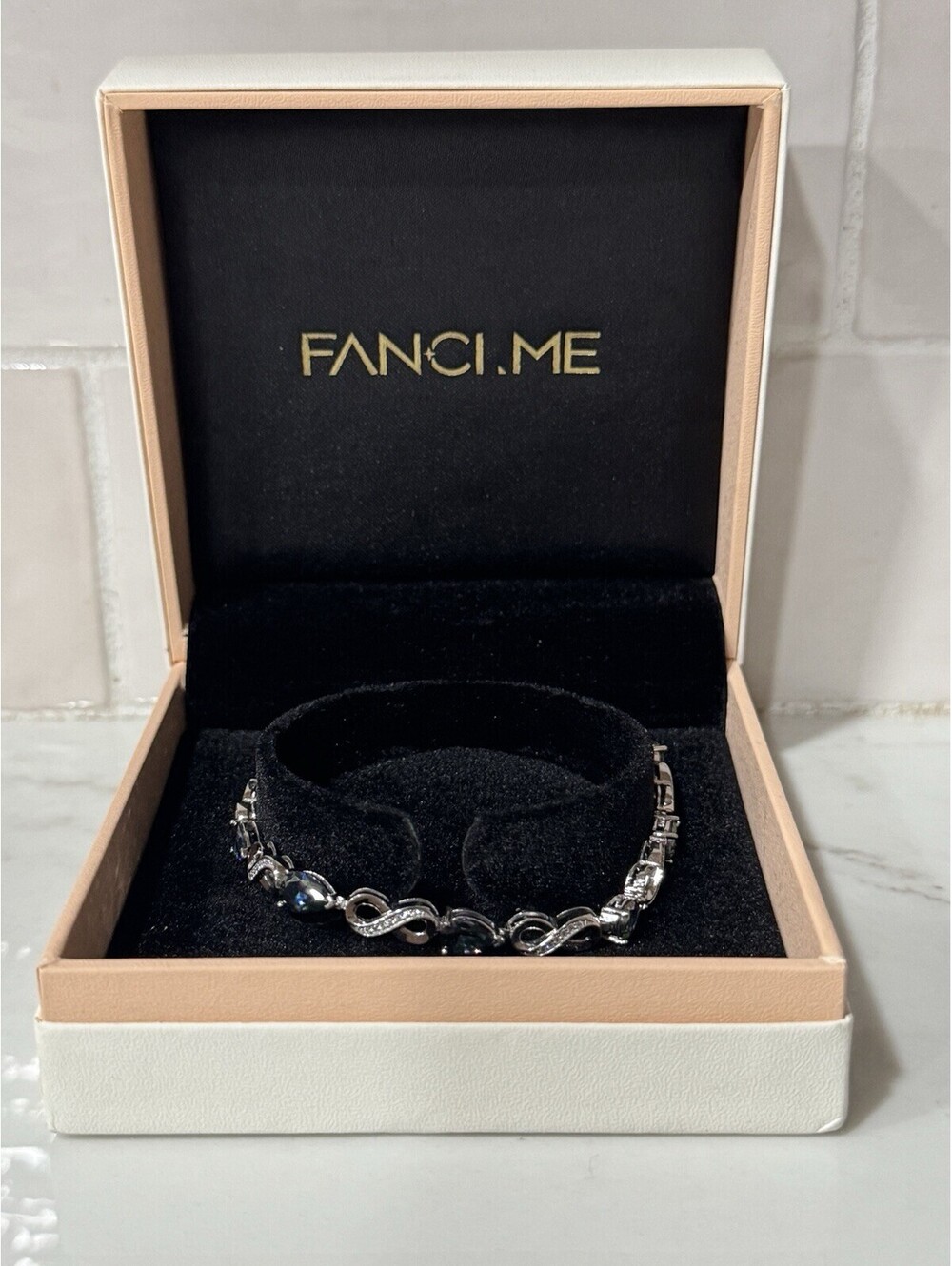 Fanci.me 925 Sterling Silver Gemstone Birthstone Infinity Bracelet Sapphire Blue